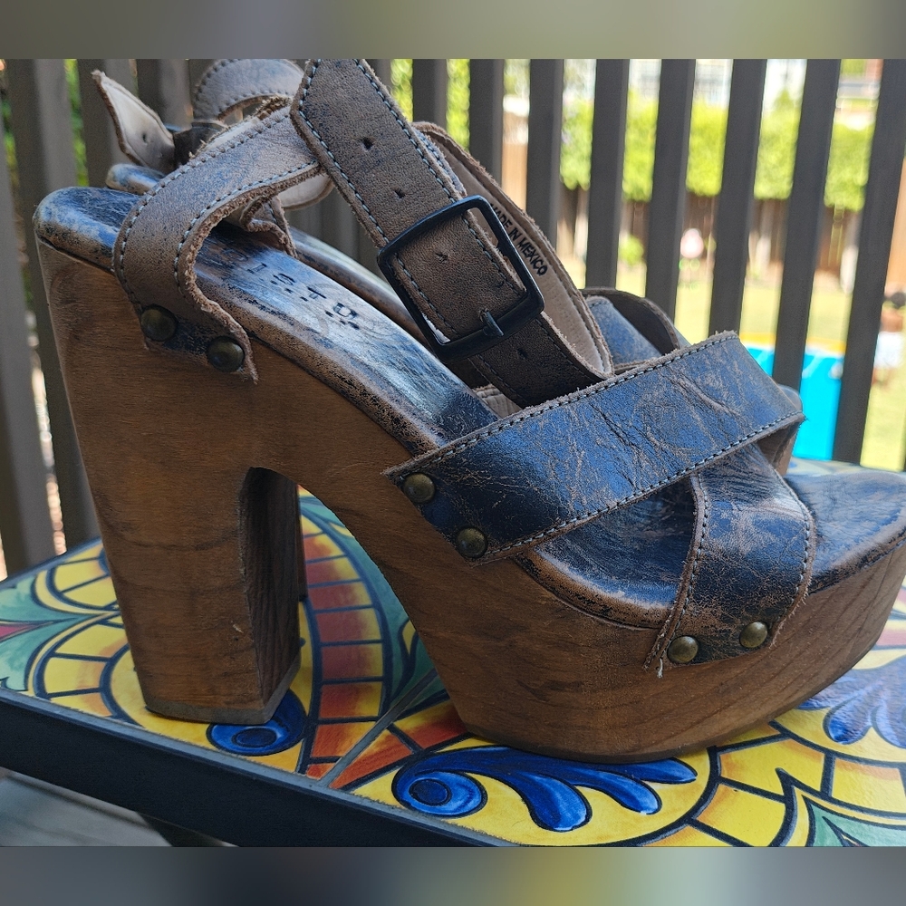 Bed Stu Madeline Brown Distressed Leather With Wooden Block Heels, 7 - Picture 5 of 5